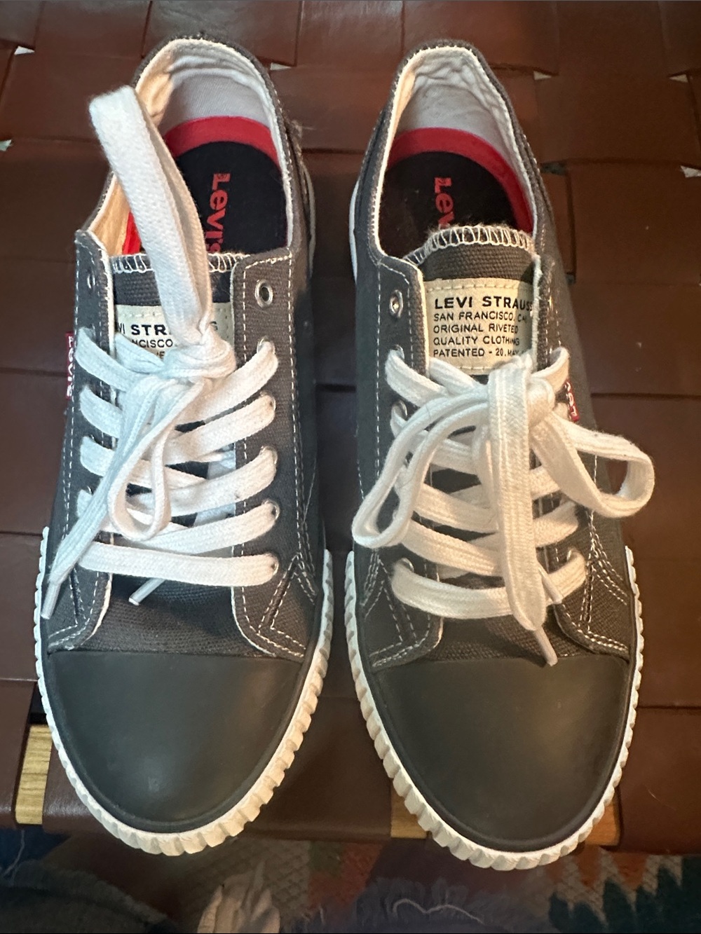 Levi's Gray Canvas Low-Top Sneakers with White Laces and Red Insole Accents